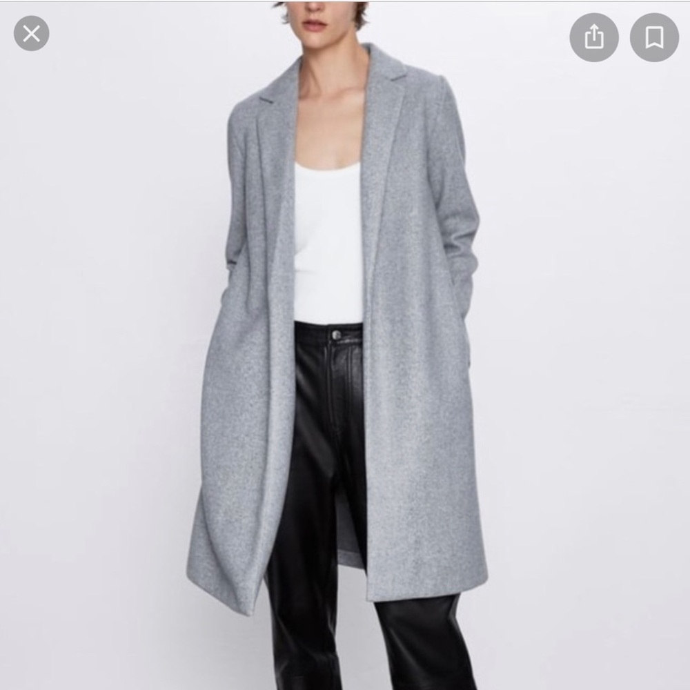 Zara Coat Lapel Collar Gray Marl Size Medium
